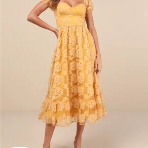 Elegant Yellow Lace Dress